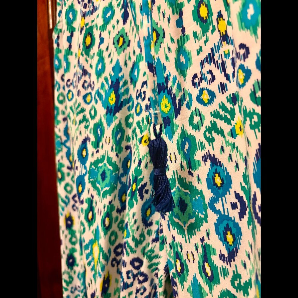 Tommy Bahama — Ikat Print Harem/Wide-Leg Pants with Navy Tassel Tie (S/P) - Picture 3 of 4